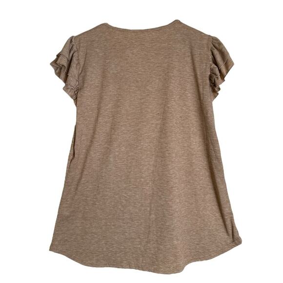 Ruffle Shoulder Women's V-Necked Smocked Soft Knit Pullover Top Size XL Tan NWOT - Picture 6 of 8